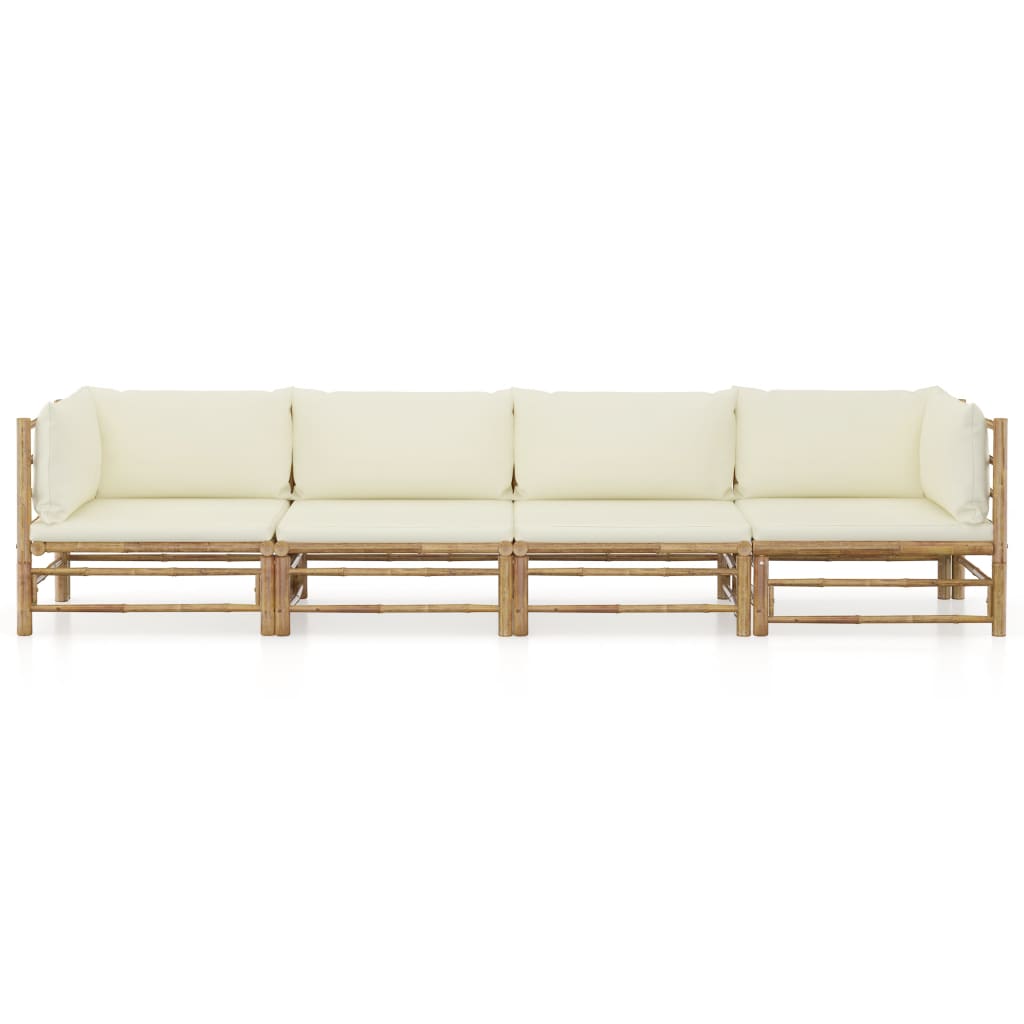 Set Divani da Giardino 4 pz con Cuscini Bianco Crema in BambÃƒÂ¹