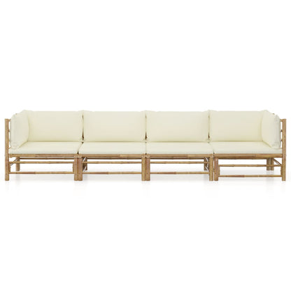 Set Divani da Giardino 4 pz con Cuscini Bianco Crema in BambÃƒÂ¹