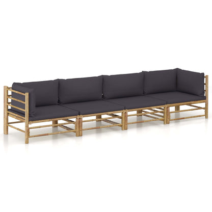 Set Divani da Giardino 4 pz con Cuscini Grigio Scuro in BambÃƒÂ¹