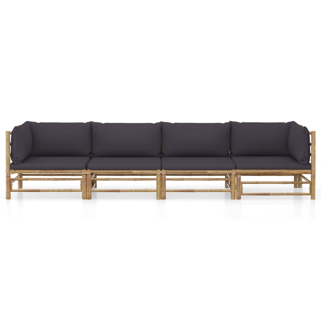 Set Divani da Giardino 4 pz con Cuscini Grigio Scuro in BambÃƒÂ¹