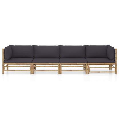 Set Divani da Giardino 4 pz con Cuscini Grigio Scuro in BambÃƒÂ¹