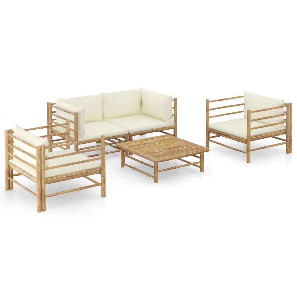 Set Divani da Giardino 5 pz con Cuscini Bianco Crema in BambÃƒÂ¹