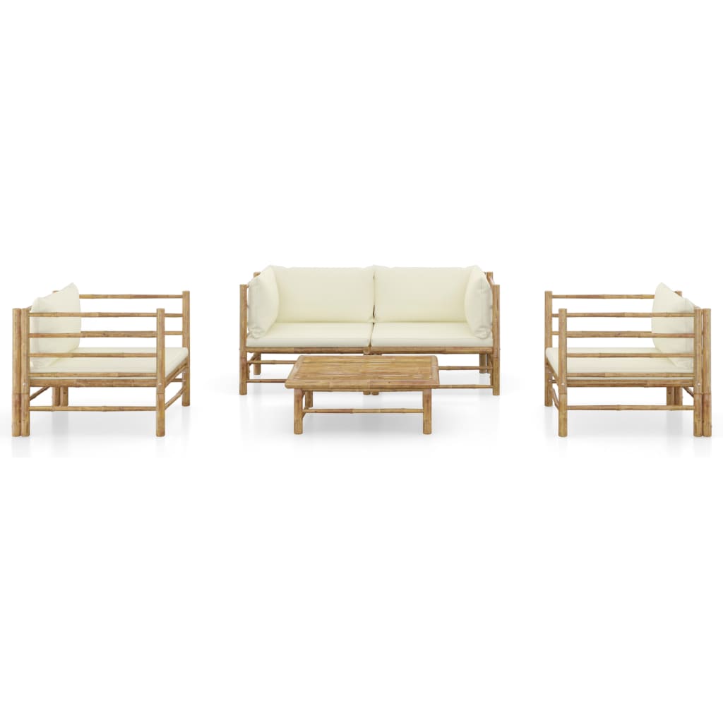 Set Divani da Giardino 5 pz con Cuscini Bianco Crema in BambÃƒÂ¹