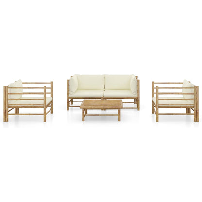 Set Divani da Giardino 5 pz con Cuscini Bianco Crema in BambÃƒÂ¹