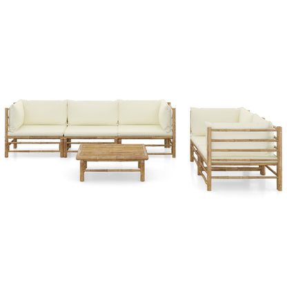 Set Salotto da Giardino 6pz con Cuscini Bianco Crema in BambÃƒÂ¹