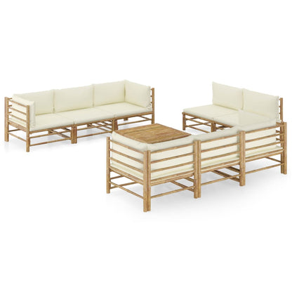 Set Divani da Giardino 9 pz con Cuscini Bianco Crema in BambÃƒÂ¹