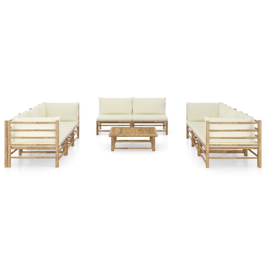Set Divani da Giardino 9 pz con Cuscini Bianco Crema in BambÃƒÂ¹
