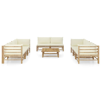 Set Divani da Giardino 9 pz con Cuscini Bianco Crema in BambÃƒÂ¹
