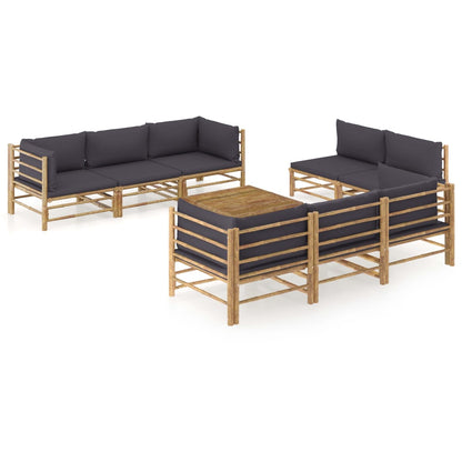 Set Divani da Giardino 9 pz con Cuscini Grigio Scuro in BambÃƒÆ’Ã‚Â¹