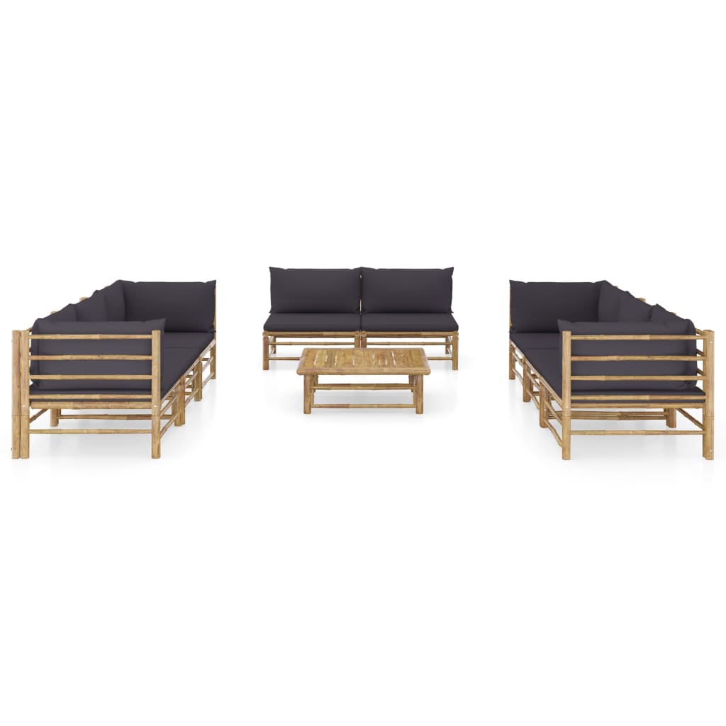 Set Divani da Giardino 9 pz con Cuscini Grigio Scuro in BambÃƒÆ’Ã‚Â¹