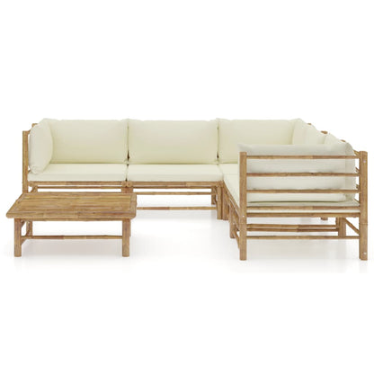 Set Divani da Giardino 6 pz con Cuscini Bianco Crema in BambÃƒÂ¹