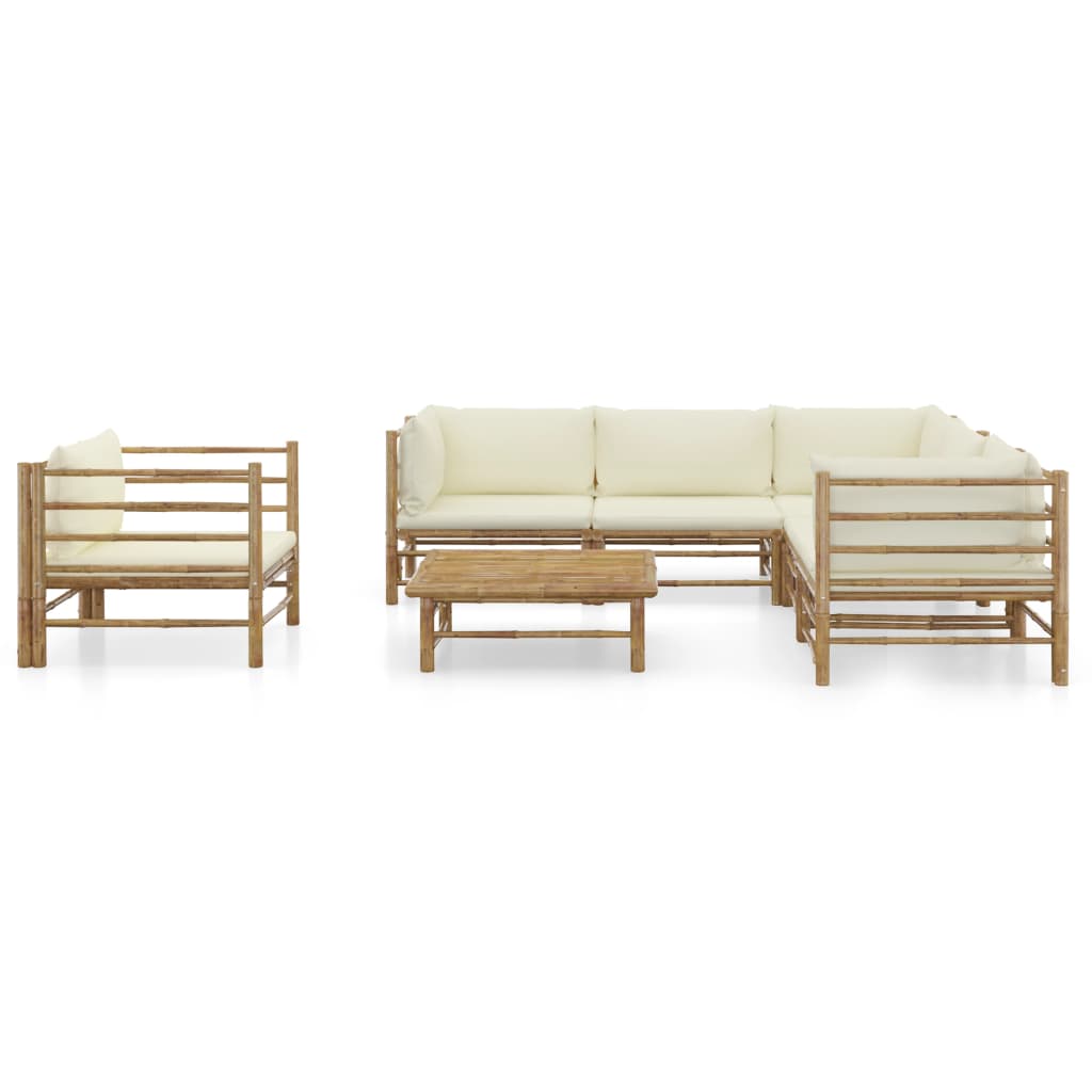 Set Divani da Giardino 7 pz con Cuscini Bianco Crema in BambÃƒÂ¹