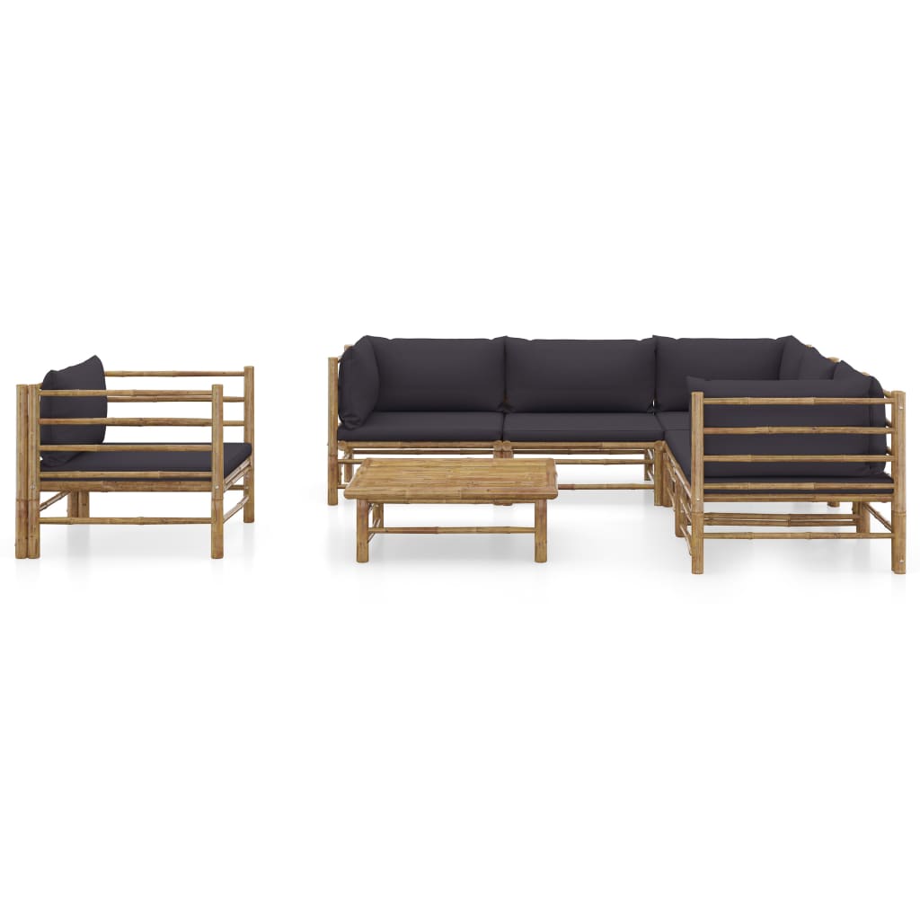 Set Divani da Giardino 7 pz con Cuscini Grigio Scuro in BambÃƒÂ¹