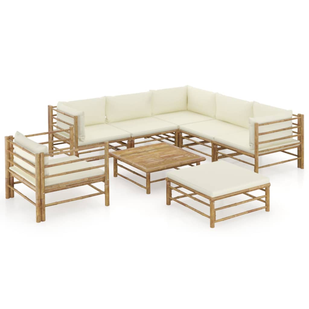 Set Divani da Giardino 8 pz con Cuscini Bianco Crema in BambÃƒÆ’Ã‚Â¹