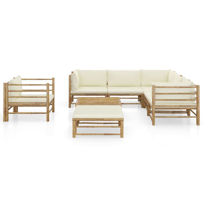 Set Divani da Giardino 8 pz con Cuscini Bianco Crema in BambÃƒÆ’Ã‚Â¹