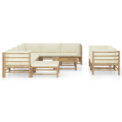Set Salotto da Giardino 10pz con Cuscini Bianco Crema in BambÃƒÂ¹