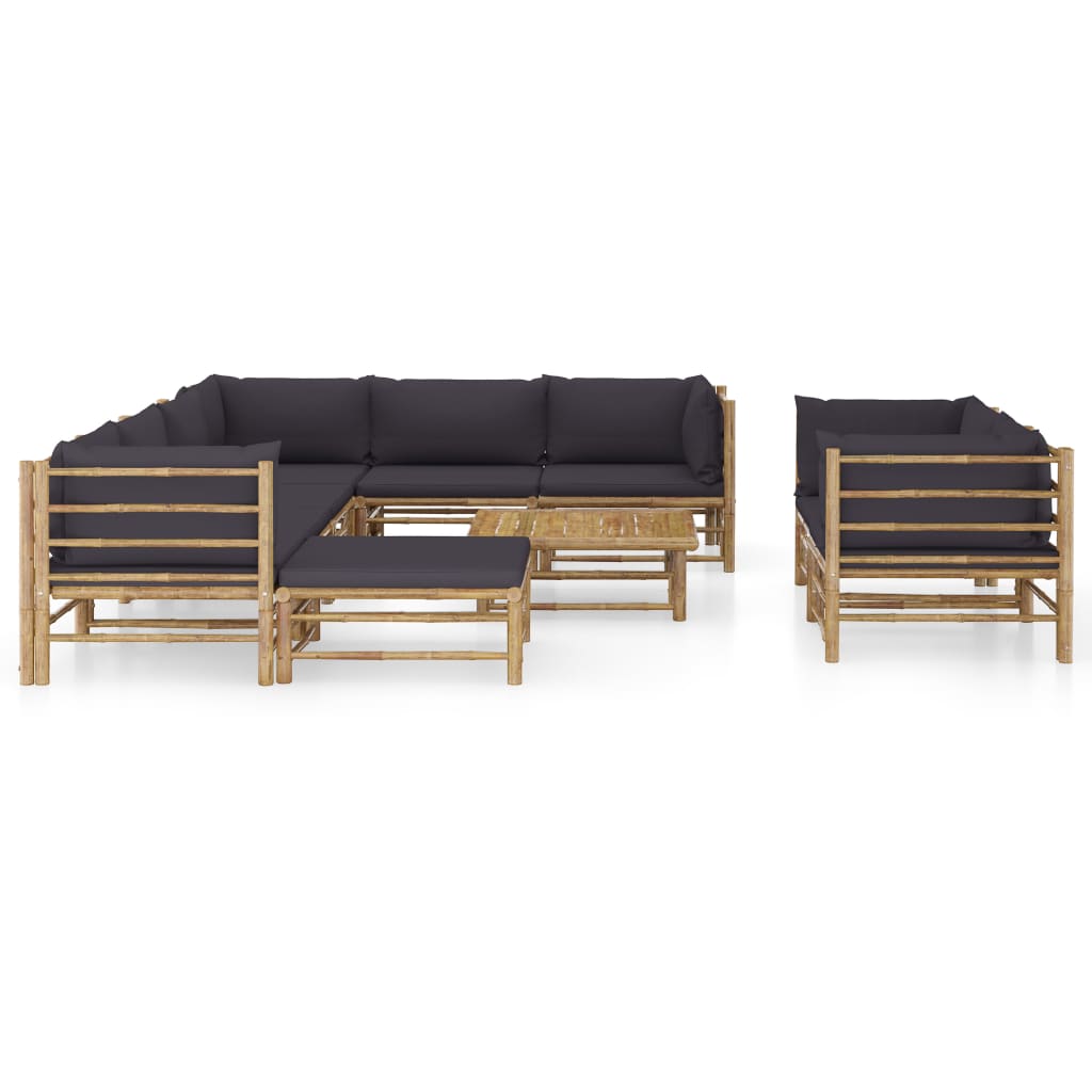 Set Salotto da Giardino 10pz con Cuscini Grigio Scuro BambÃƒÂ¹