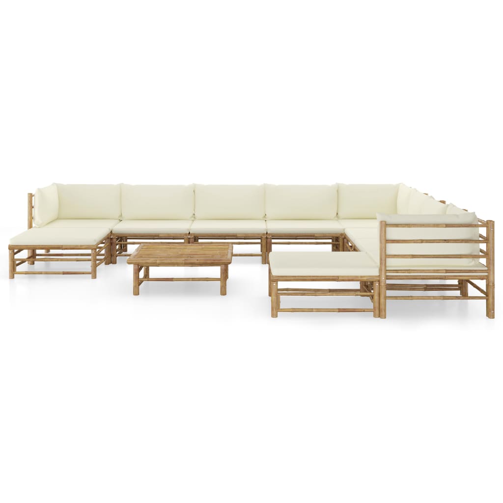 Set Salotto da Giardino 11pz con Cuscini Bianco Crema in BambÃƒÂ¹