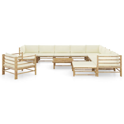 Set Salotto da Giardino 12pz con Cuscini Bianco Crema in BambÃƒÂ¹