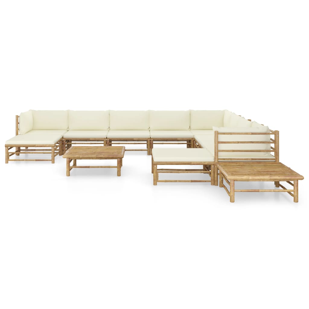 Set Salotto da Giardino 12pz con Cuscini Bianco Crema in BambÃƒÂ¹