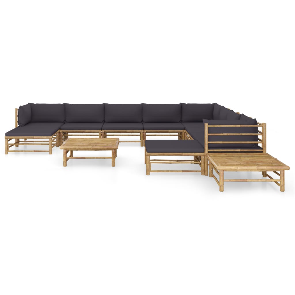 Set Salotto da Giardino 12pz con Cuscini Grigio Scuro BambÃƒÂ¹