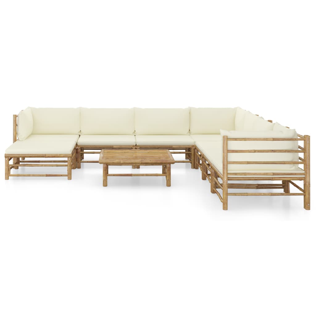 Set Salotto da Giardino 9pz con Cuscini Bianco Crema in BambÃƒÂ¹