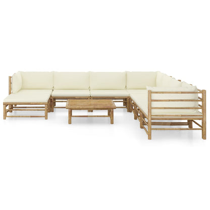 Set Salotto da Giardino 9pz con Cuscini Bianco Crema in BambÃƒÂ¹