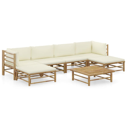 Set Divani da Giardino 7 pz con Cuscini Bianco Crema in BambÃƒÂ¹