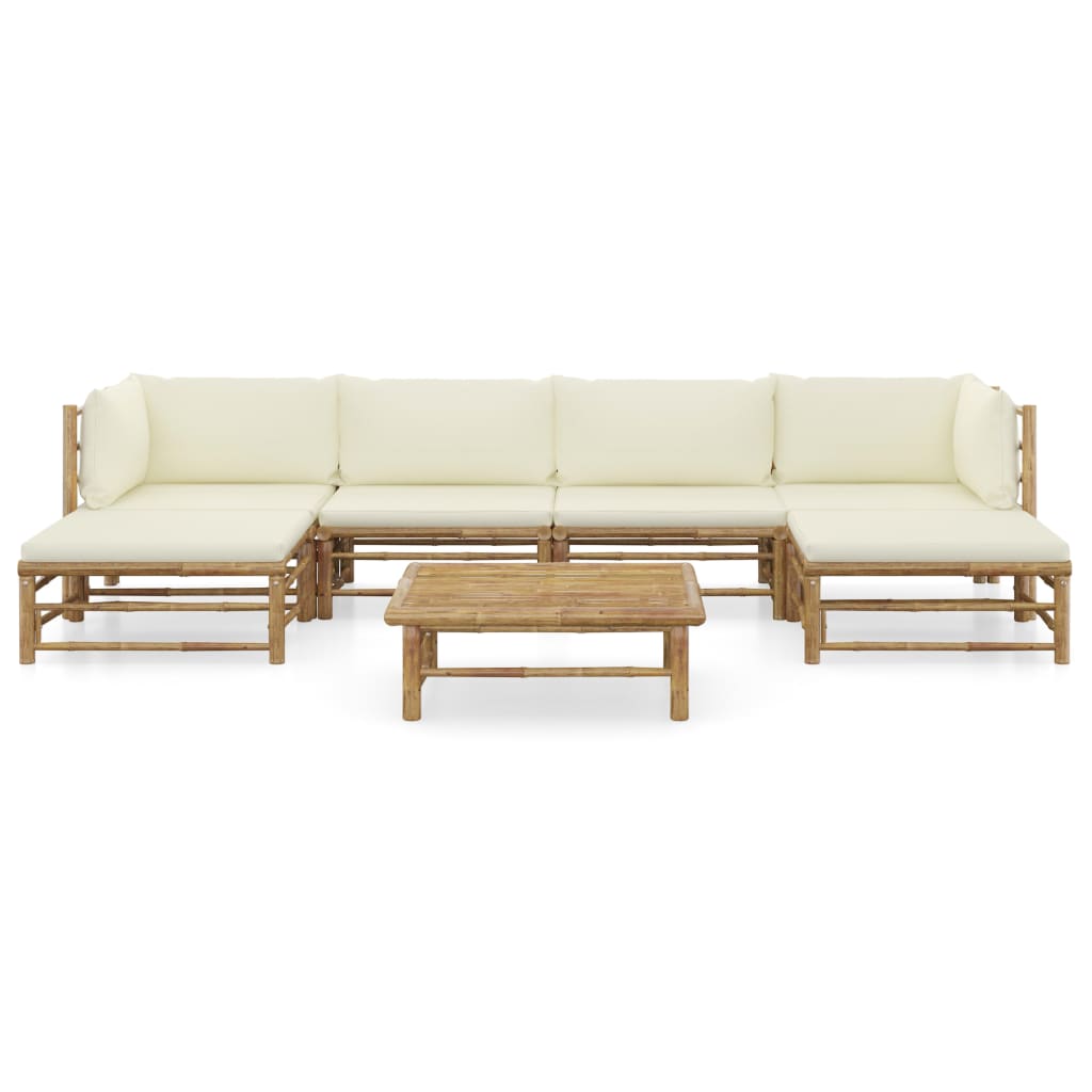 Set Divani da Giardino 7 pz con Cuscini Bianco Crema in BambÃƒÂ¹