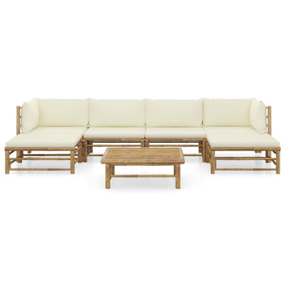 Set Divani da Giardino 7 pz con Cuscini Bianco Crema in BambÃƒÂ¹
