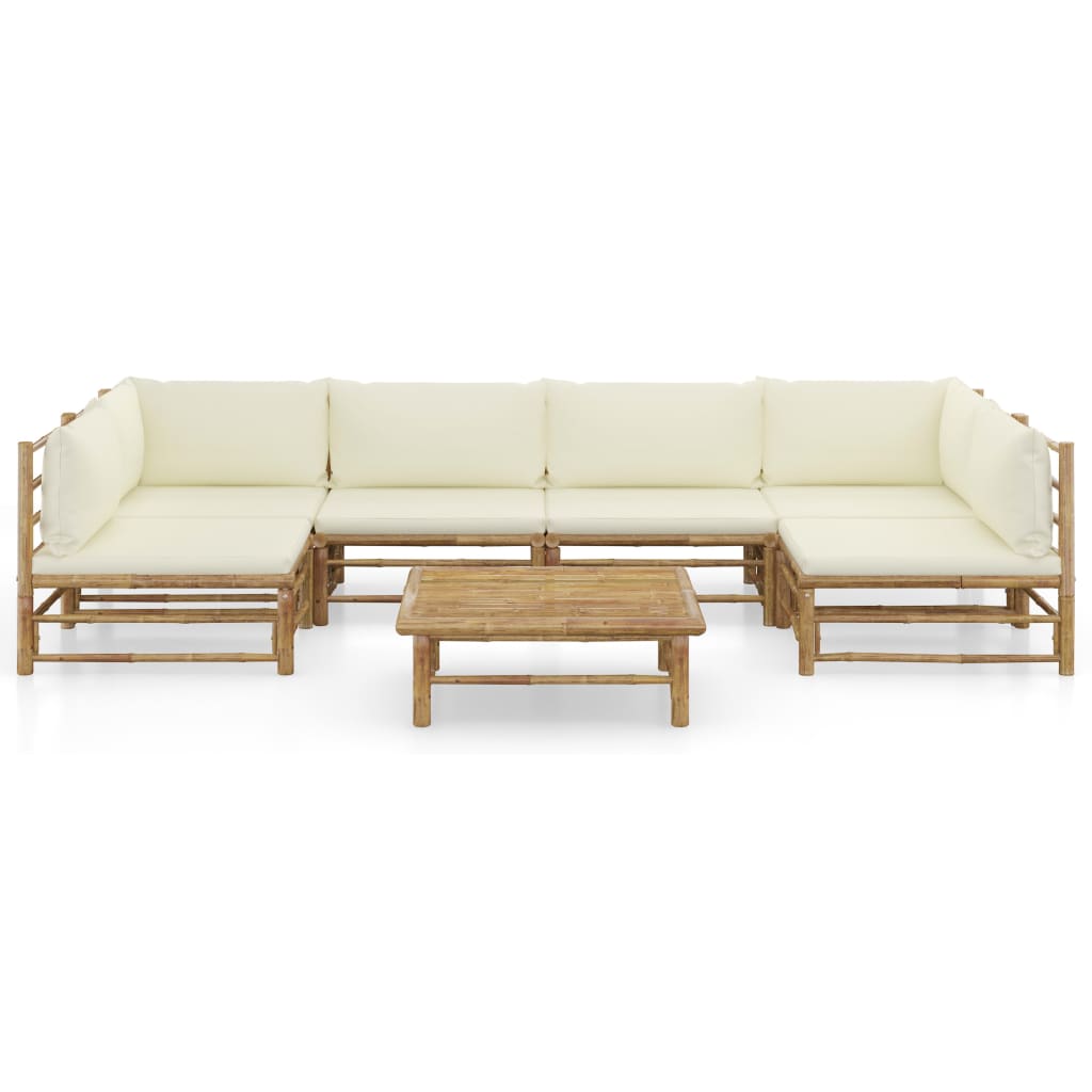 Set Salotto da Giardino 7pz con Cuscini Bianco Crema in BambÃƒÂ¹