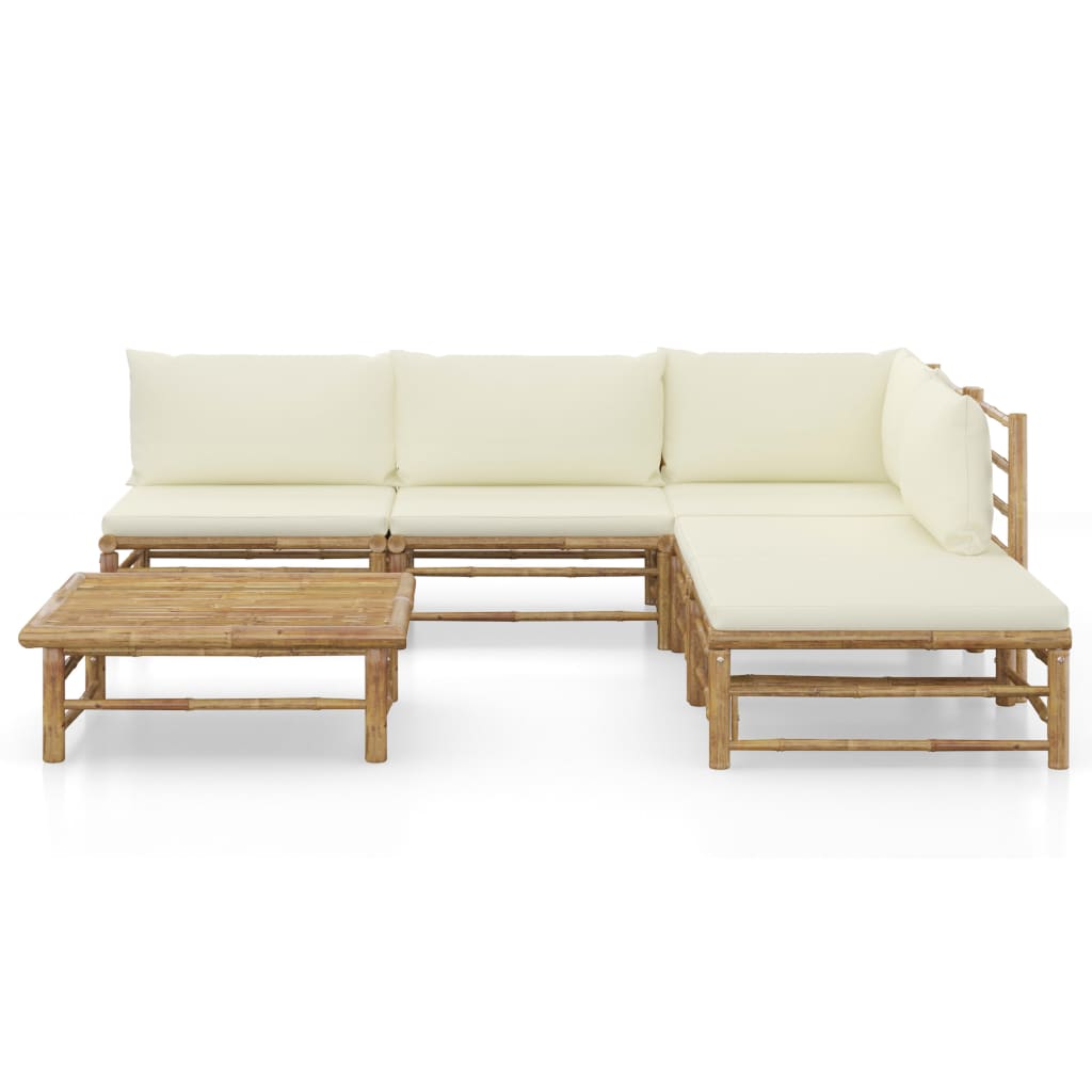 Set Salotto da Giardino 6pz con Cuscini Bianco Crema in BambÃƒÂ¹