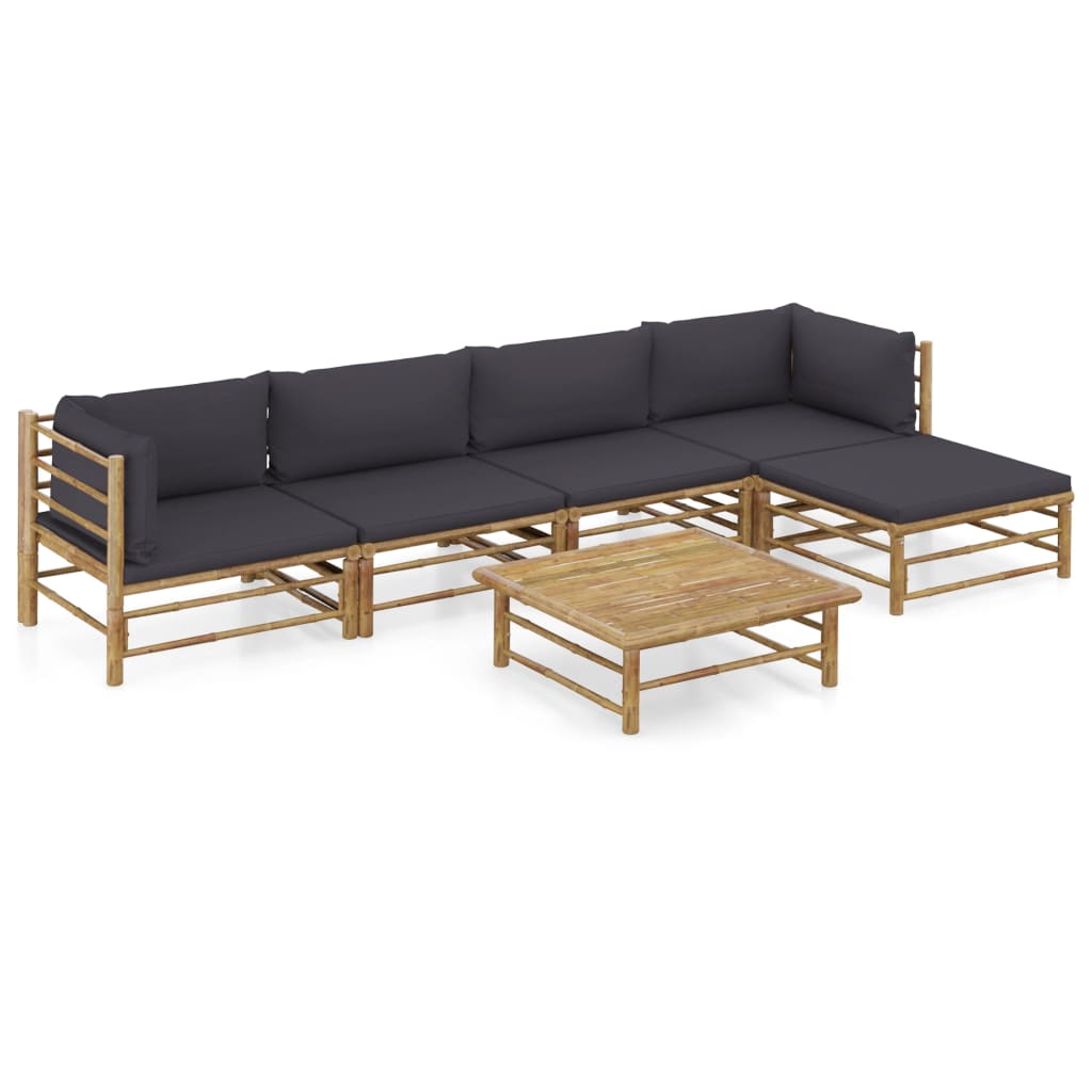 Set Divani da Giardino 6 pz con Cuscini Grigio Scuro in BambÃƒÂ¹