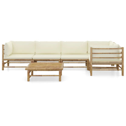 Set Divani da Giardino 6 pz con Cuscini Bianco Crema in BambÃƒÂ¹