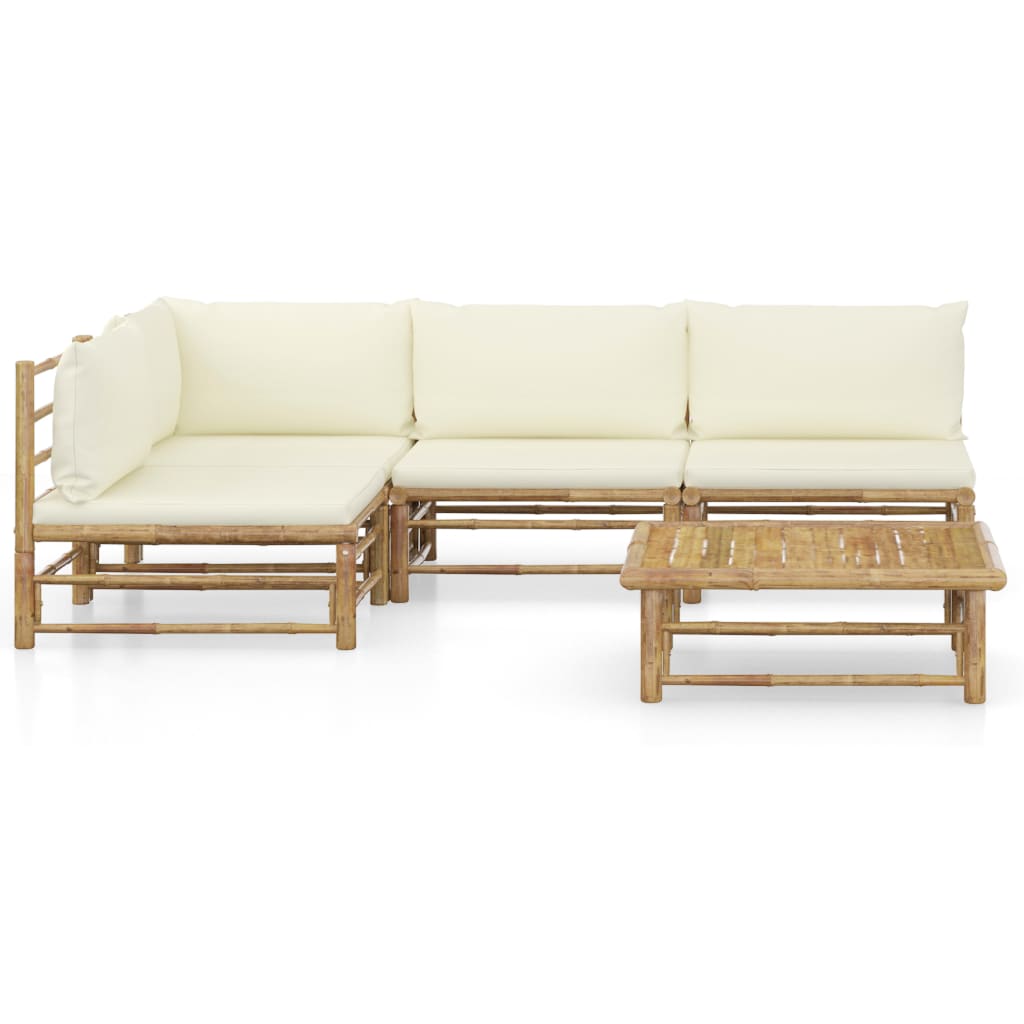Set Salotto da Giardino 5pz con Cuscini Bianco Crema in BambÃ¹