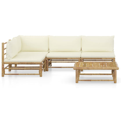 Set Salotto da Giardino 5pz con Cuscini Bianco Crema in BambÃ¹