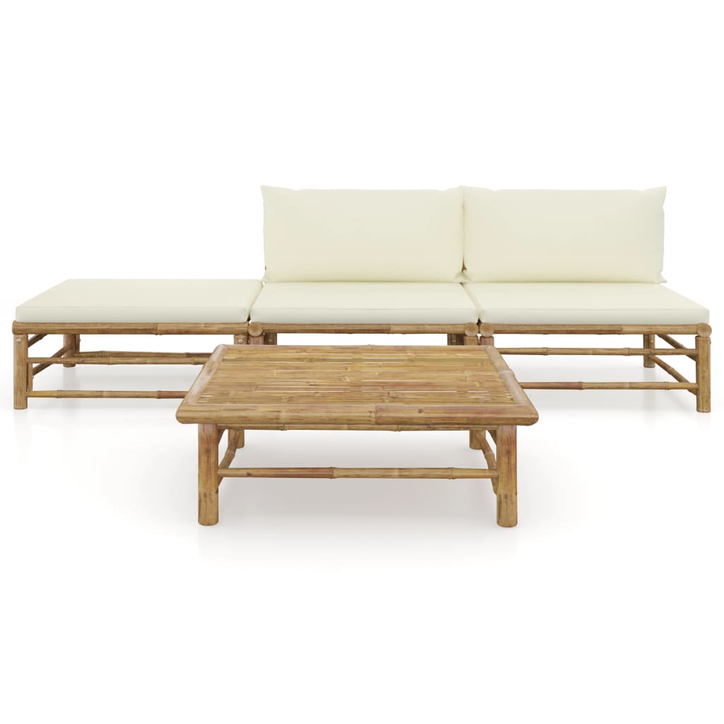 Set Divani da Giardino 4 pz con Cuscini Bianco Crema in BambÃƒÂ¹