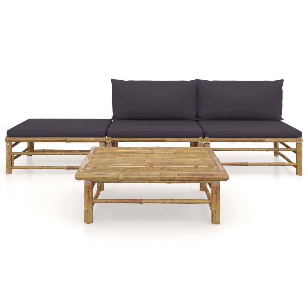 Set Divani da Giardino 4 pz con Cuscini Grigio Scuro in BambÃƒÂ¹