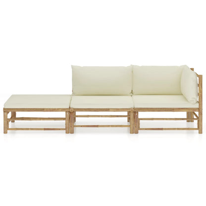 Set Divani da Giardino 3 pz con Cuscini Bianco Crema in BambÃƒÂ¹