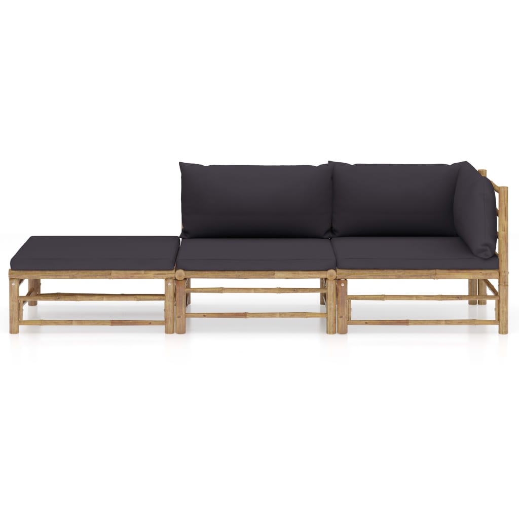 Set Divani da Giardino 3 pz con Cuscini Grigio Scuro in BambÃƒÂ¹
