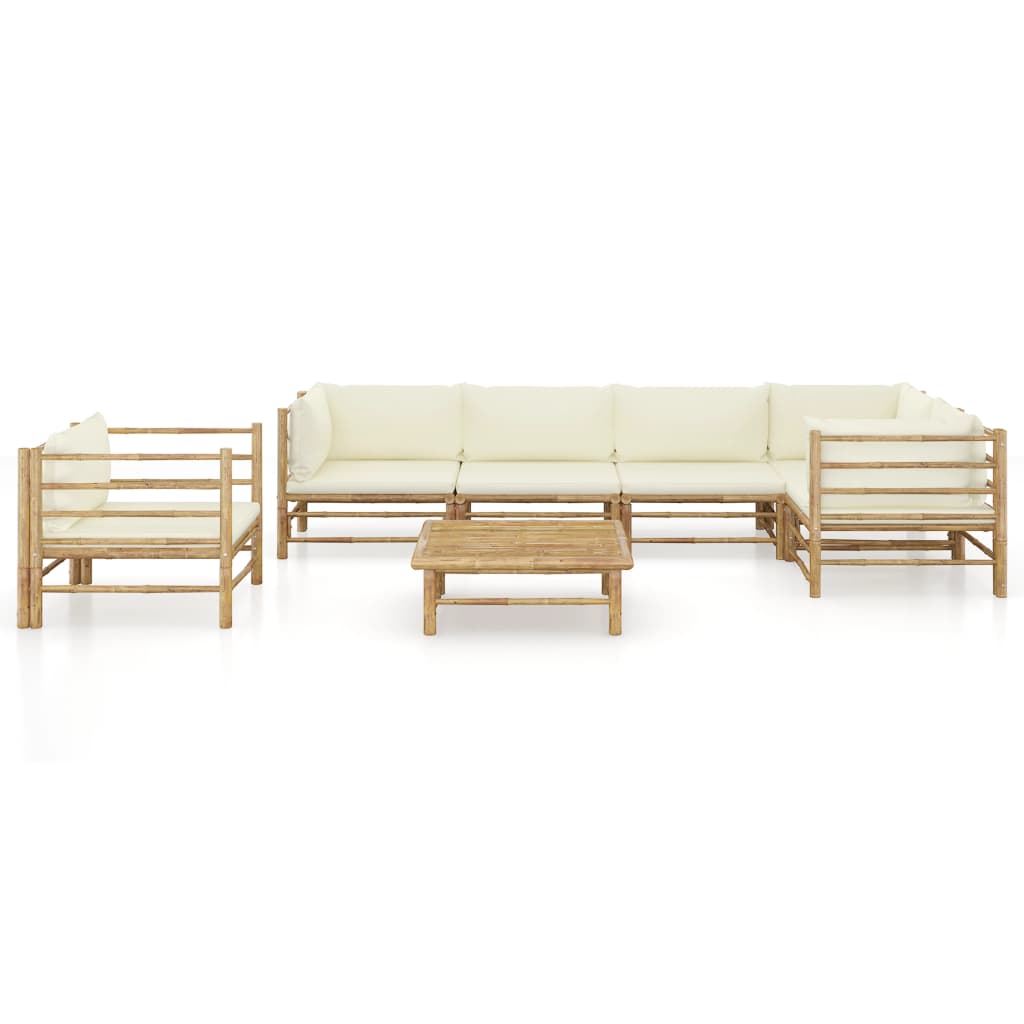 Set Divani da Giardino 7 pz con Cuscini Bianco Crema in BambÃƒÂ¹