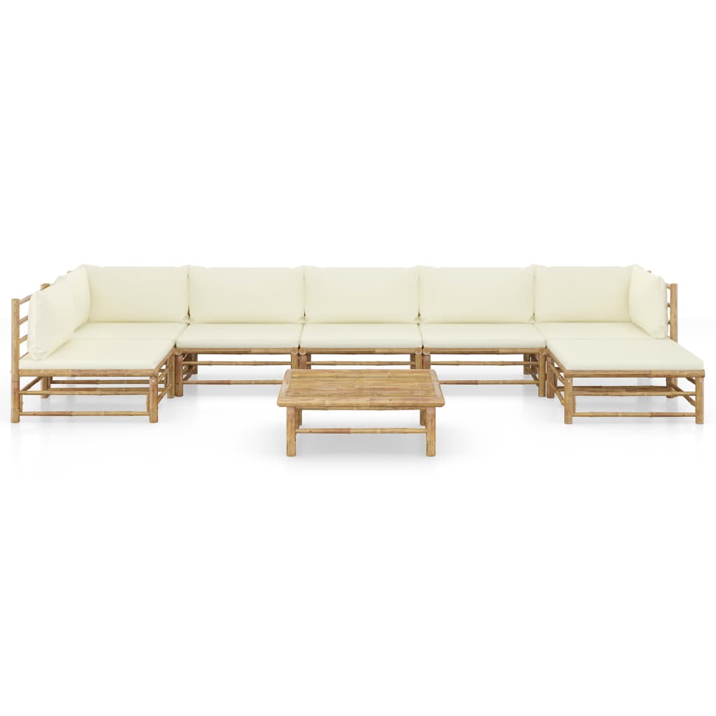 Set Salotto da Giardino 8pz con Cuscini Bianco Crema in BambÃƒÂ¹
