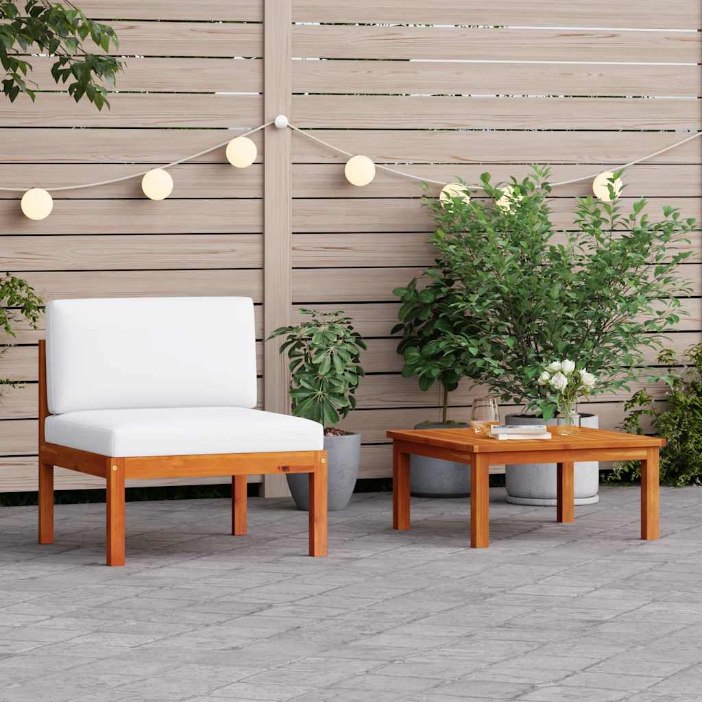 Set da giardino 2 pezzi con cuscini in legno di acacia e corda