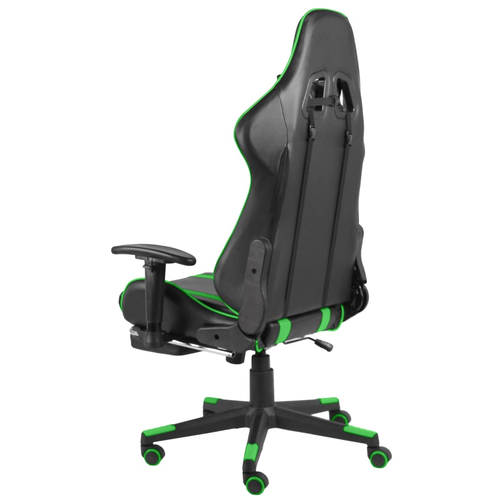 Sedia da Gaming Girevole con Poggiapiedi Verde in PVC