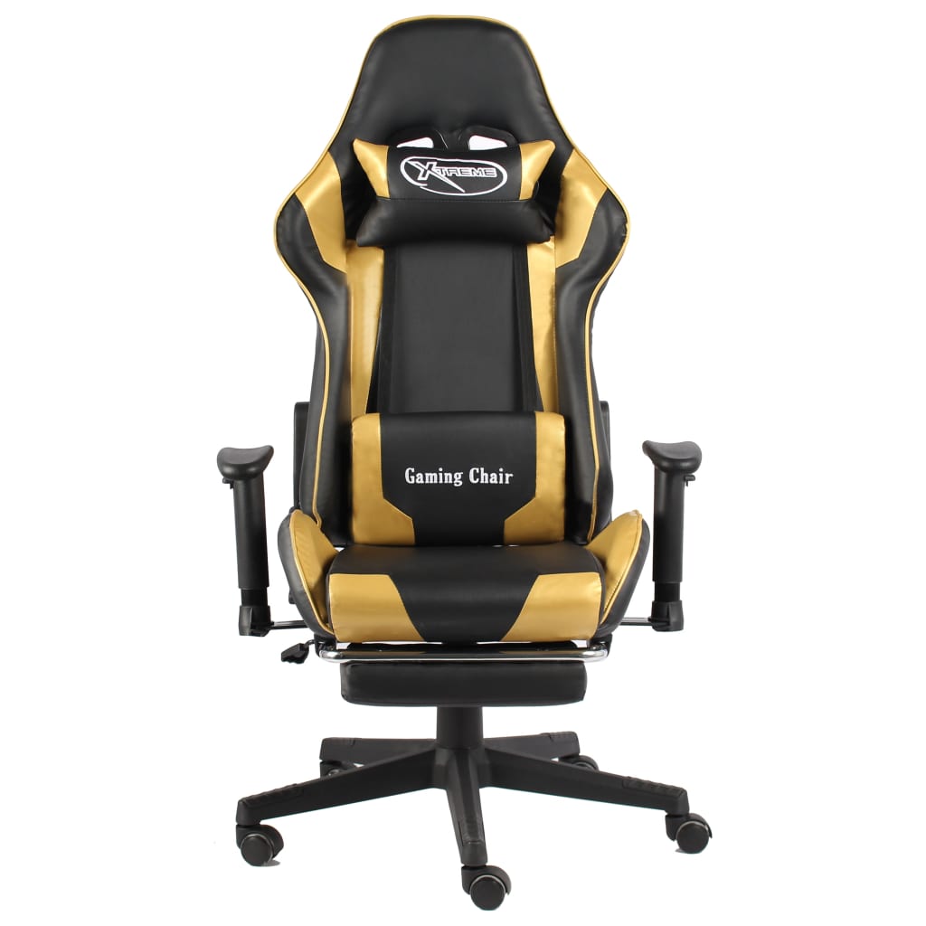 Sedia da Gaming Girevole con Poggiapiedi Oro in PVC