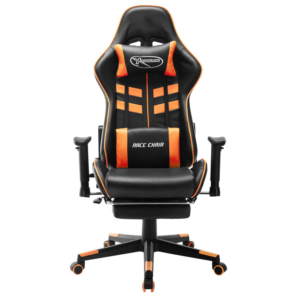 Sedia da Gaming con Poggiapiedi Nera e Arancione in Similpelle
