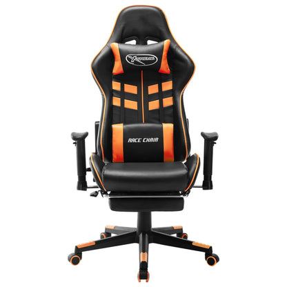 Sedia da Gaming con Poggiapiedi Nera e Arancione in Similpelle
