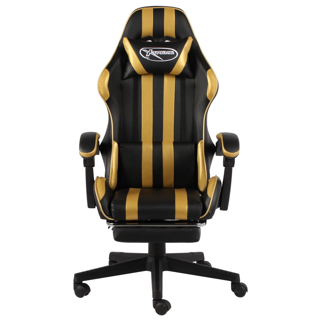 Sedia da Gaming con Poggiapiedi Nero e Oro in Similpelle