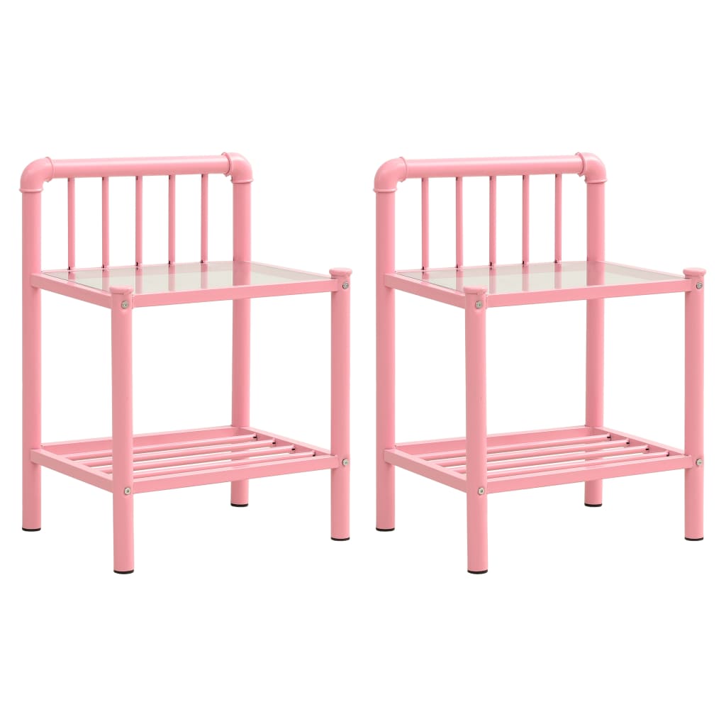 Comodini 2 pz Rosa e Trasparente in Metallo e Vetro