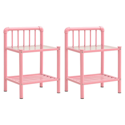 Comodini 2 pz Rosa e Trasparente in Metallo e Vetro